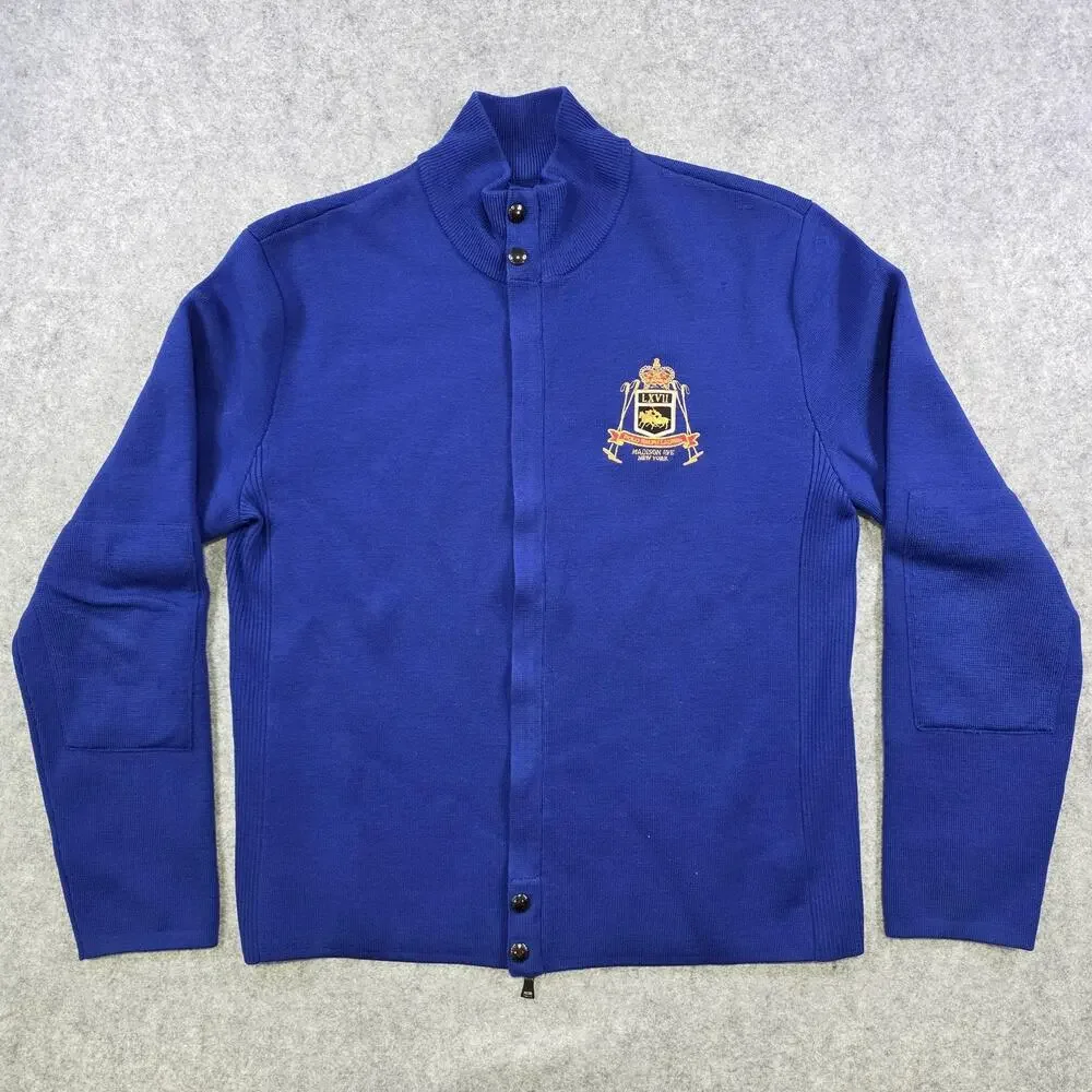 Polo Ralph Lauren Sweater Mens Medium? Blue Full Zip Mock Neck Mercer Club Crest